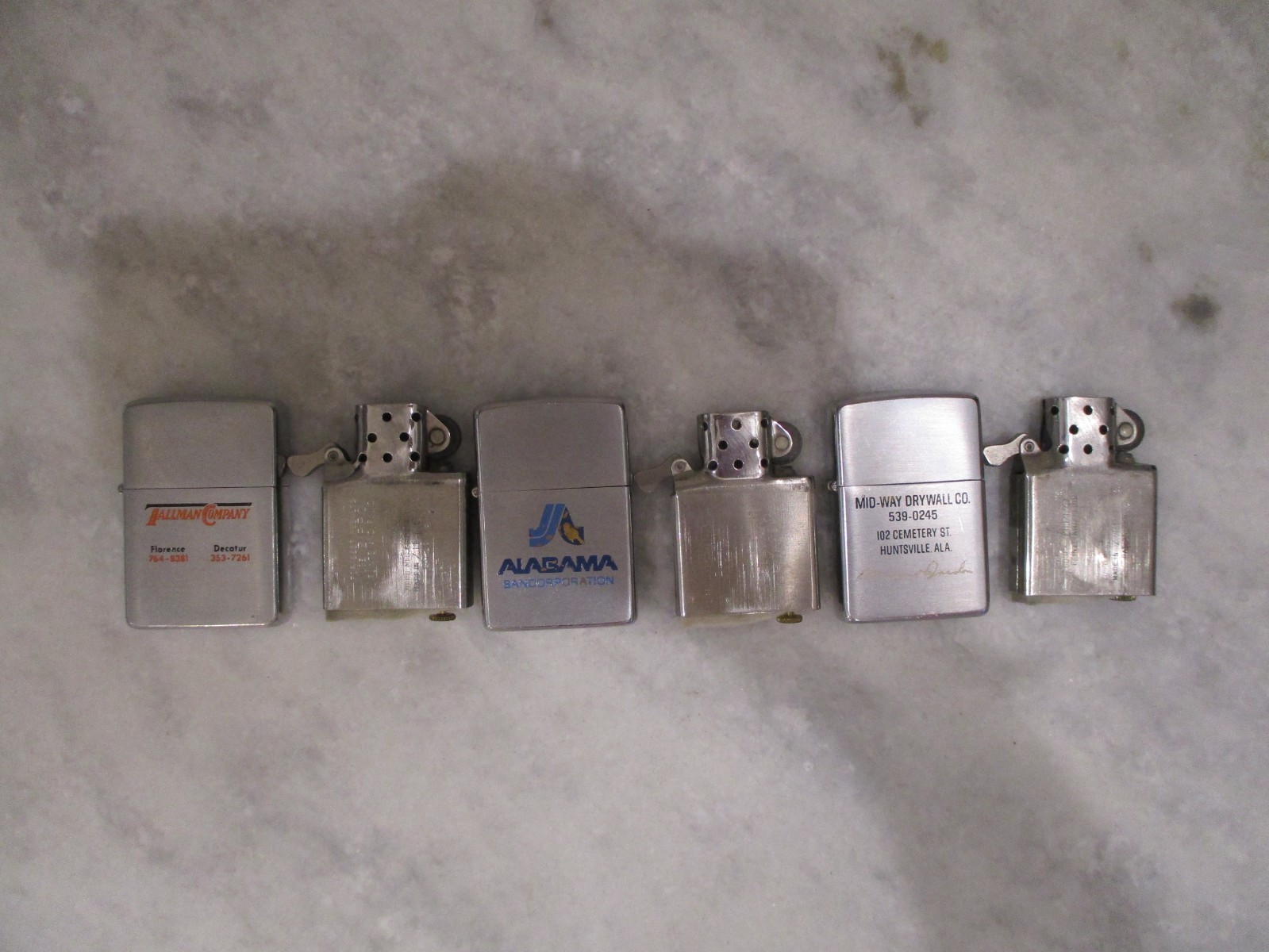 ZIPPO LIGHTERS ADVERTISING SET(3) ALABAMA BANCORP/TALLMAN CO./ MID-WAY (2517191)