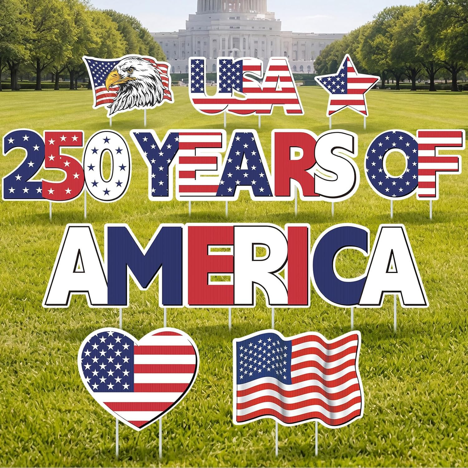 12 Pcs Large 250th Anniversary Yard Signs Decoration 4th of July 250th Patriotic