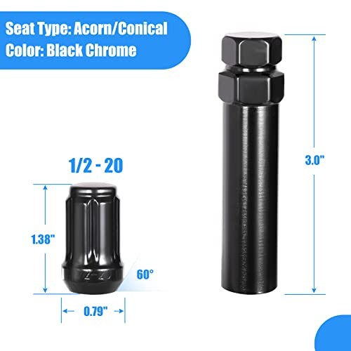Wheel Lug Nuts 1/2 x 20 Black, 1/2“-20 Replacement for Ford Mustang, F-150,