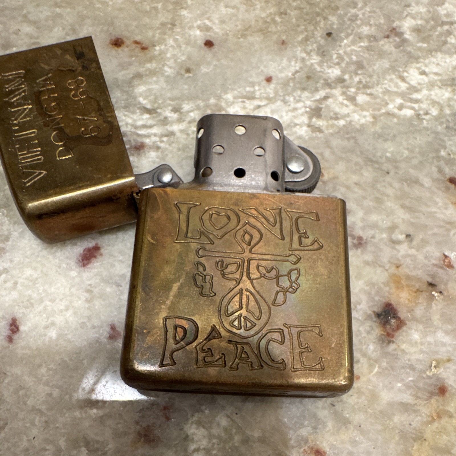 Vintage Zippo Lighter Vietnam War DONGHA 67-68 Love & Peace Military Theme
