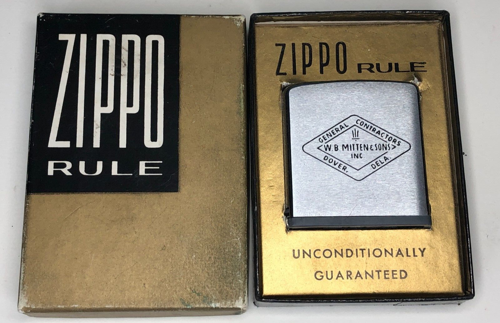 Vintage W.B. Mitten & Sons Inc. General Contractors Zippo Rule Dover Delaware