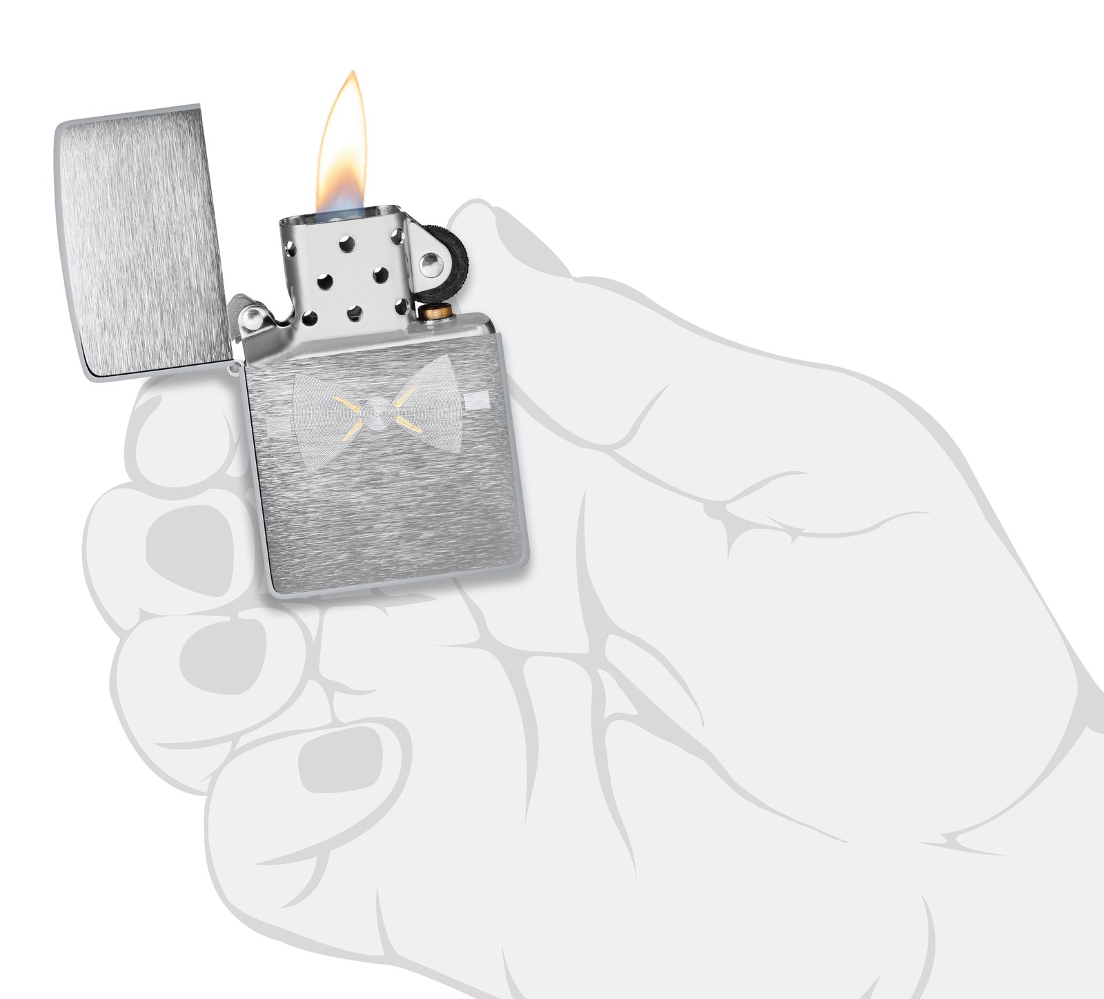Zippo Gold Bowtie Brushed Chrome Windproof Pocket Lighter, 200-106191