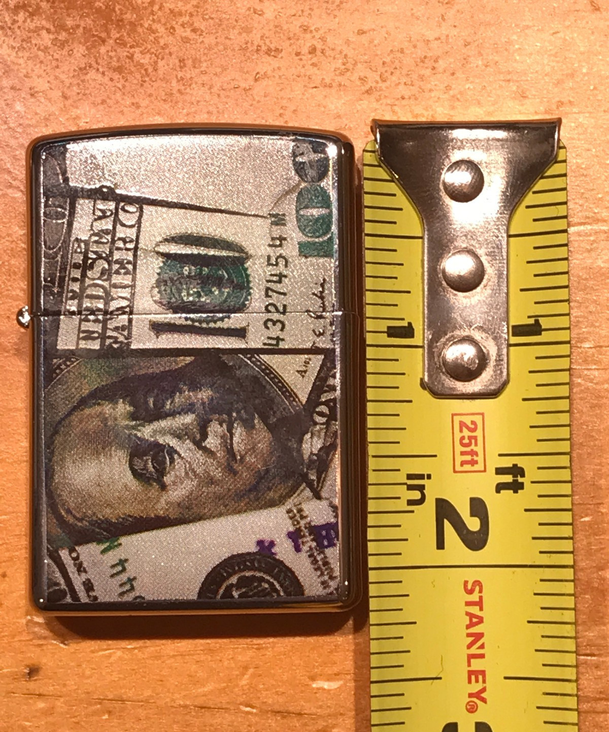 BENJAMIN FRANKLIN HUNDRED 100 DOLLAR BILL CUTOUT ZIPPO LIGHTER – SEALED STICKER