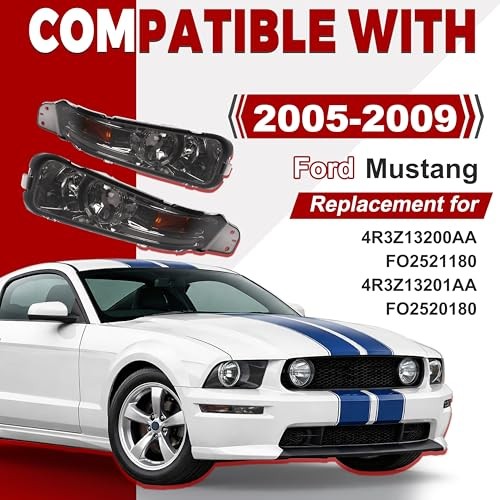 Pair Turn Signal Lights Compatible with 2005-2009 Smoke Lens Chrome Housing