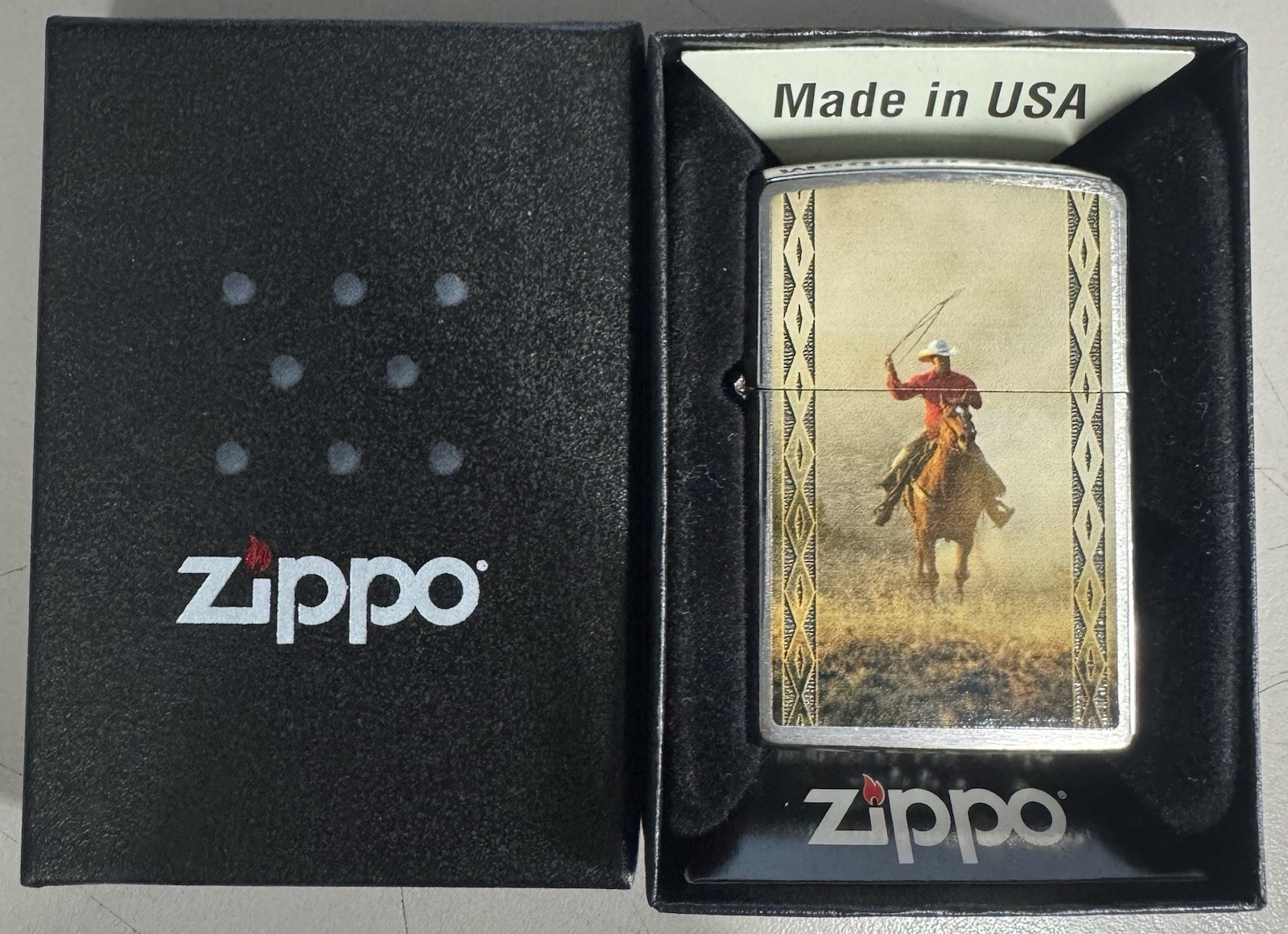 ZIPPO 2012 COWBOY ROPING BRUSHED CHROME LIGHTER SEALED IN BOX D649
