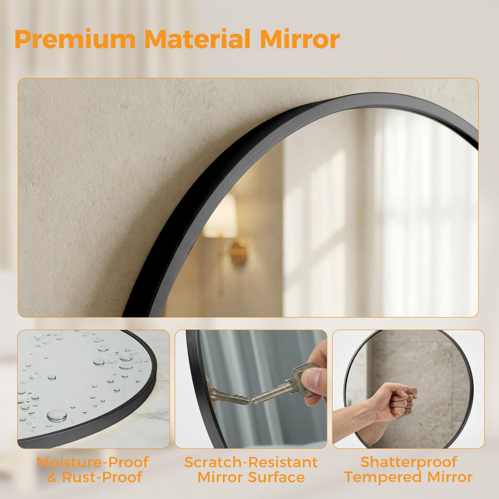 20 Inch Black Round Bathroom Wall Mirror, Round Mirrors for Wall Decor, Circl…