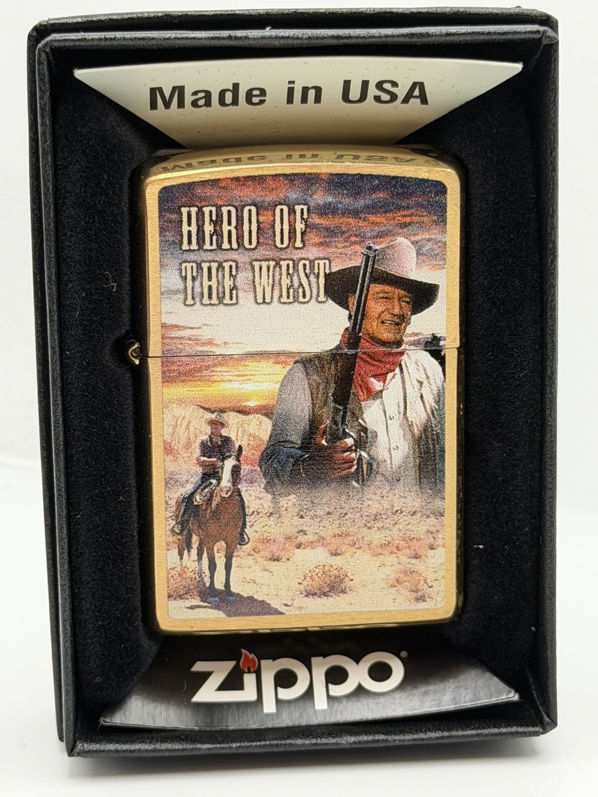 Rare 2016 John Wayne The Duke Hero Of West Brass Zippo NEW Bradford Exchange B34