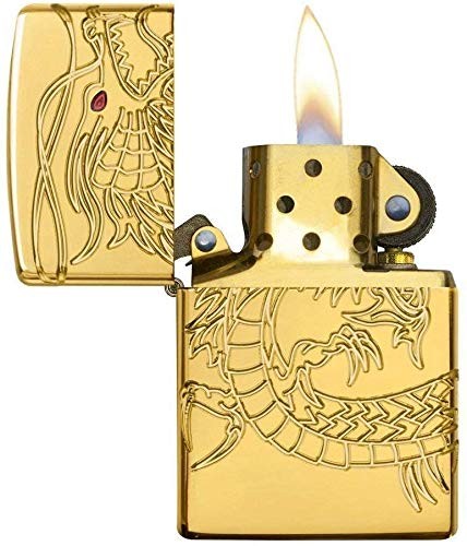 Zippo Chinese Dragon Armor High Polish Gold Plate Windproof Pocket Lighter