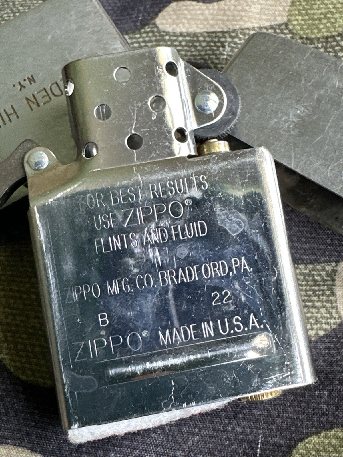 1958 Vintage Zippo Lighter – Golden Hind NY – Loss Proof – Brushed Chrome Finish