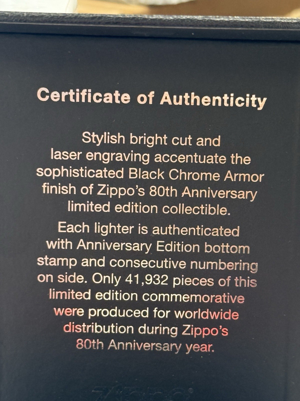 ZIPPO 2012 80TH ANNIVERSARY LIMITED EDITION ARMOR LIGHTER SEALED IN BOX #573