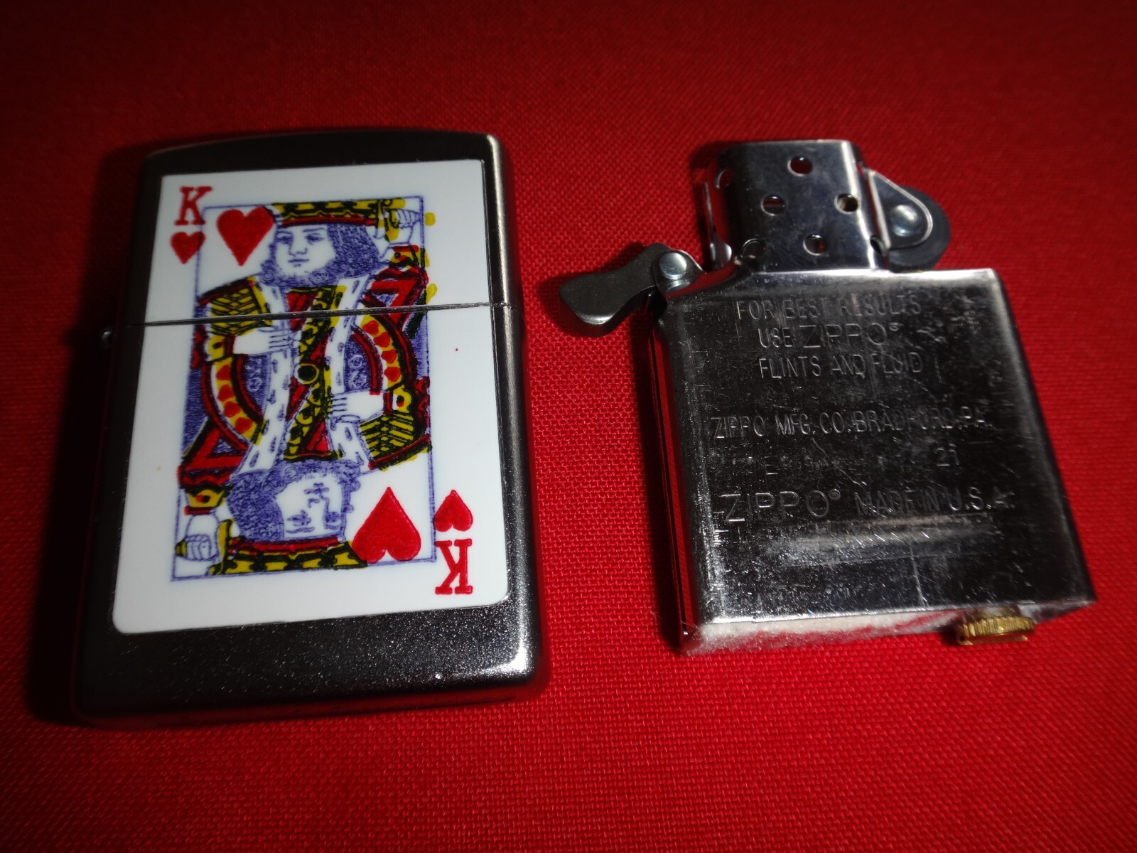 Year 2021 Satin Chrome Zippo Lighter with KING OF HEART Decal Sticker