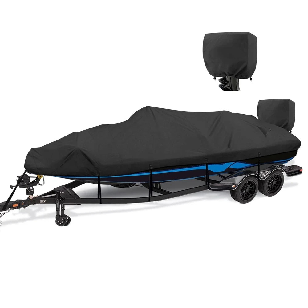 Boat Cover Waterproof 1200D Fits 14 -16 L x 68 Beam Black YimSting Heavy Duty