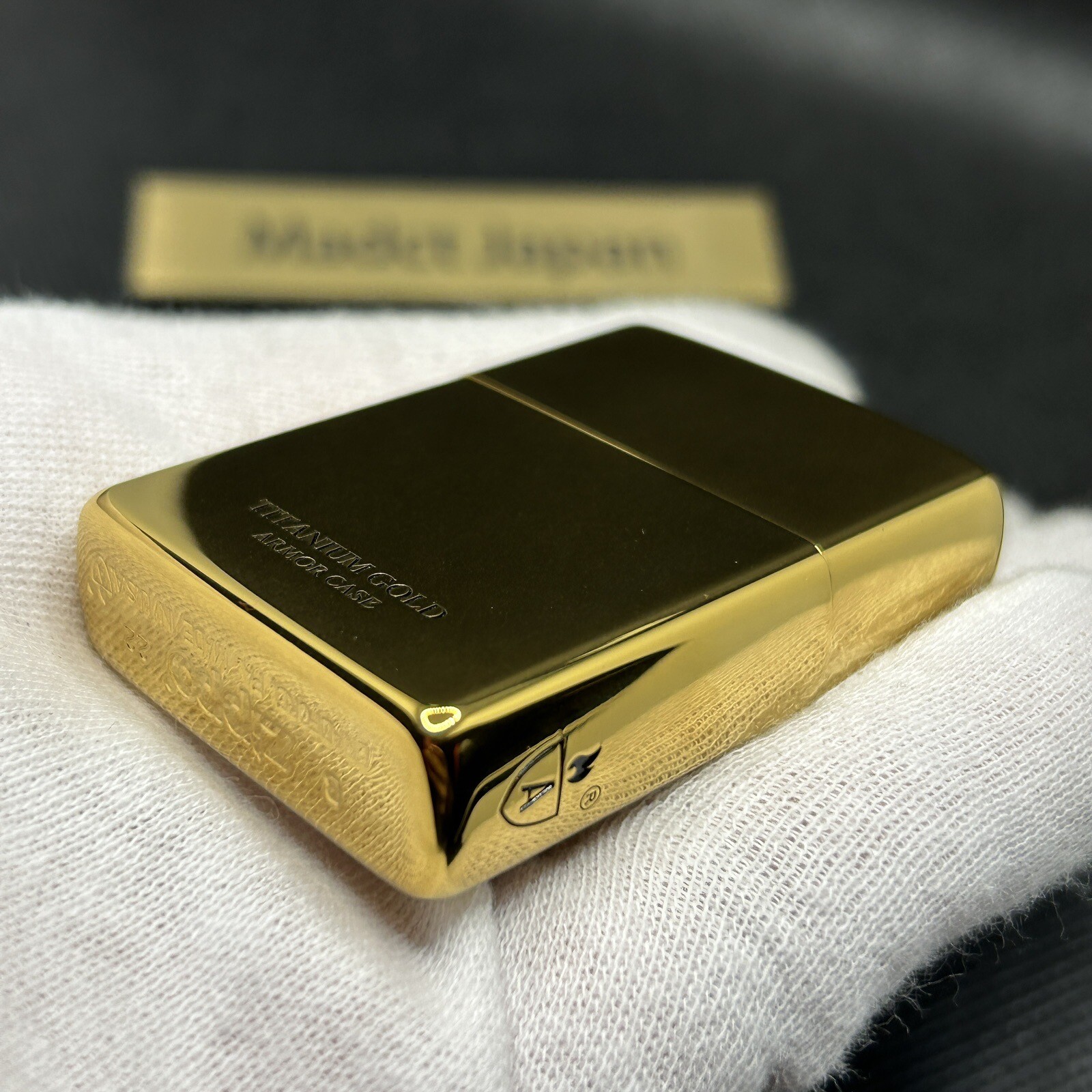 Zippo Armor Case Titanium Gold Side Logo Oil Lighter Etching Brass Japan New