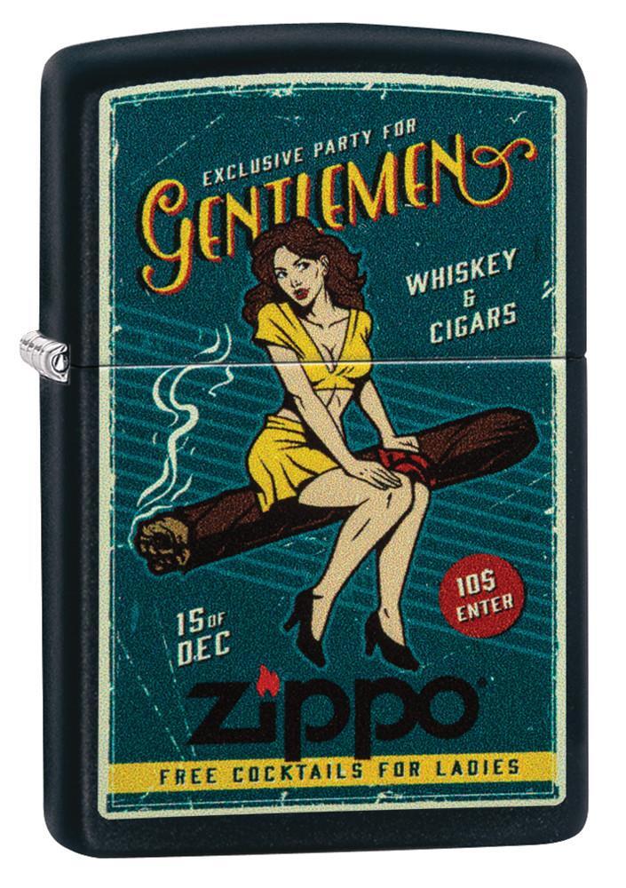 Zippo Lighter Cigar Girl Smoking Pocket Lighter Black Matt