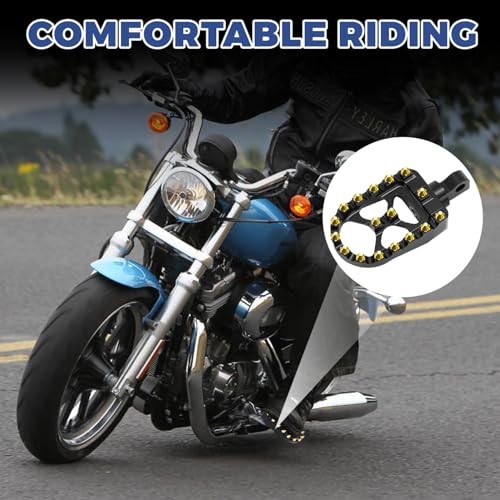 CNC Wide Foot Pegs, MX Foot Pegs 360° Adjustable Chopper Bobber Style Fit Gold