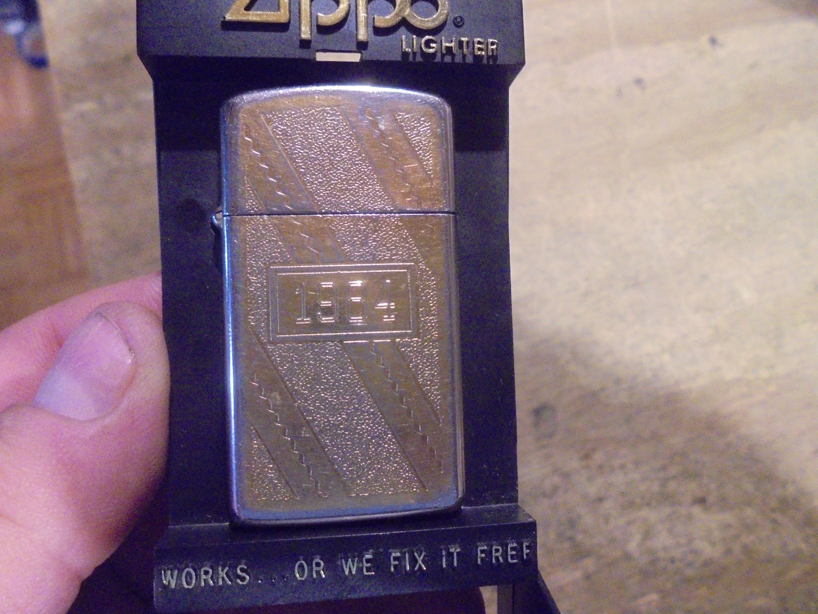Slim Zippo Lighter No. 1615 H.P. Ribbon Gold Finish 1984 quit smoking