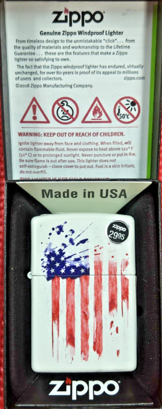 Zippo 49783 American Flag Design White Matte Finish Lighter New Old Stock