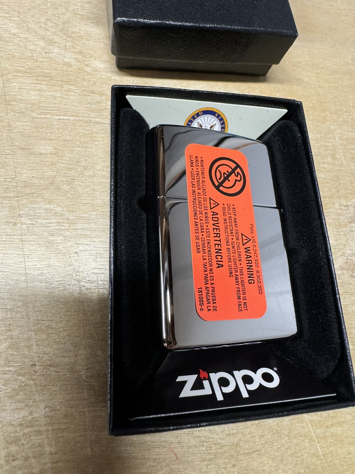 Zippo US Navy Logo with Flag on Chrome Silver Lighter – 250 – New