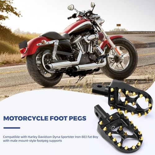 CNC Wide Foot Pegs, MX Foot Pegs 360° Adjustable Chopper Bobber Style Fit Gold