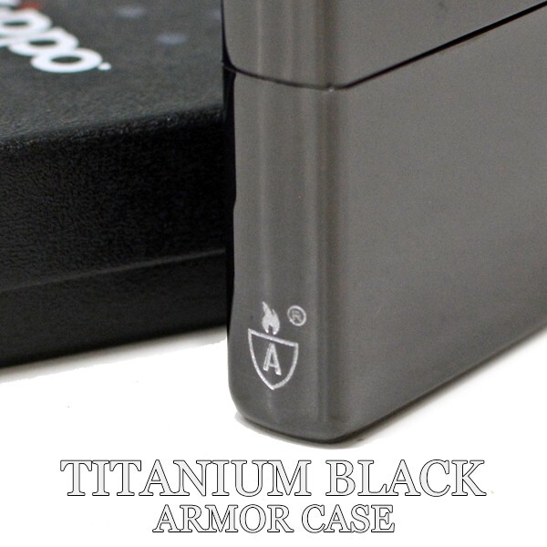 Zippo Armor Case Titanium Black Side Logo Oil Lighter Etching Brass Japan New