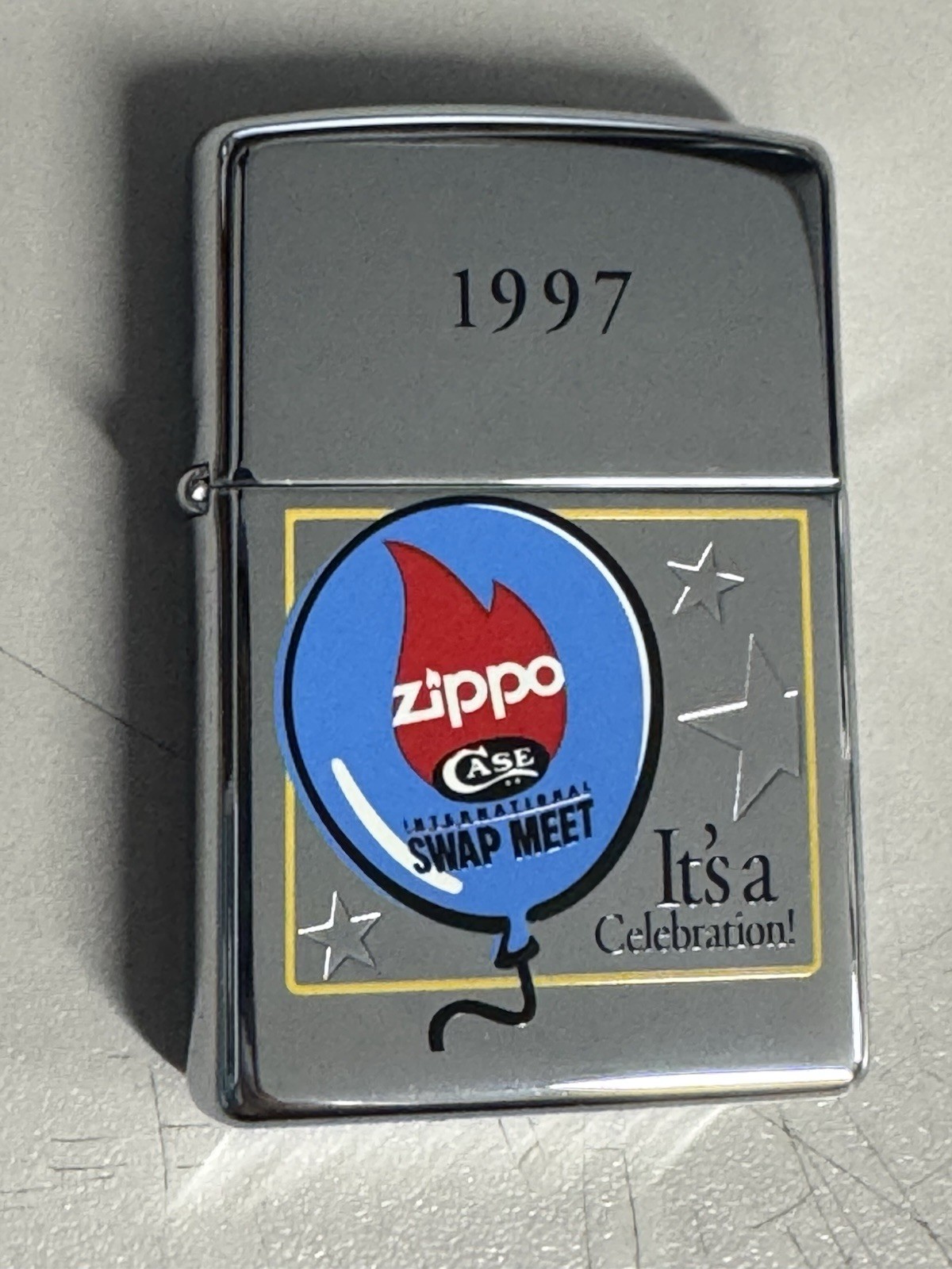 ZIPPO 1997 CASE XX INTERNATIONAL SWAP MEET CHROME LIGHTER UNFIRED IN BOX A978