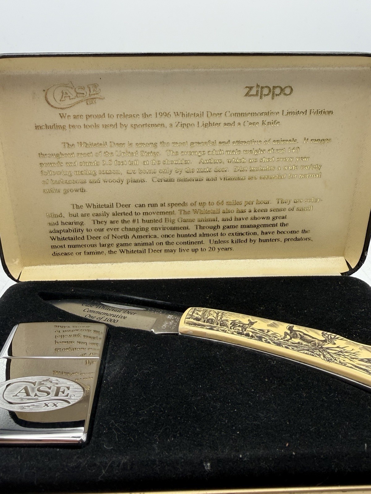 Limited Whitetail Deer Commemorative Case XX Knife & Chrome Zippo Lighter NEW