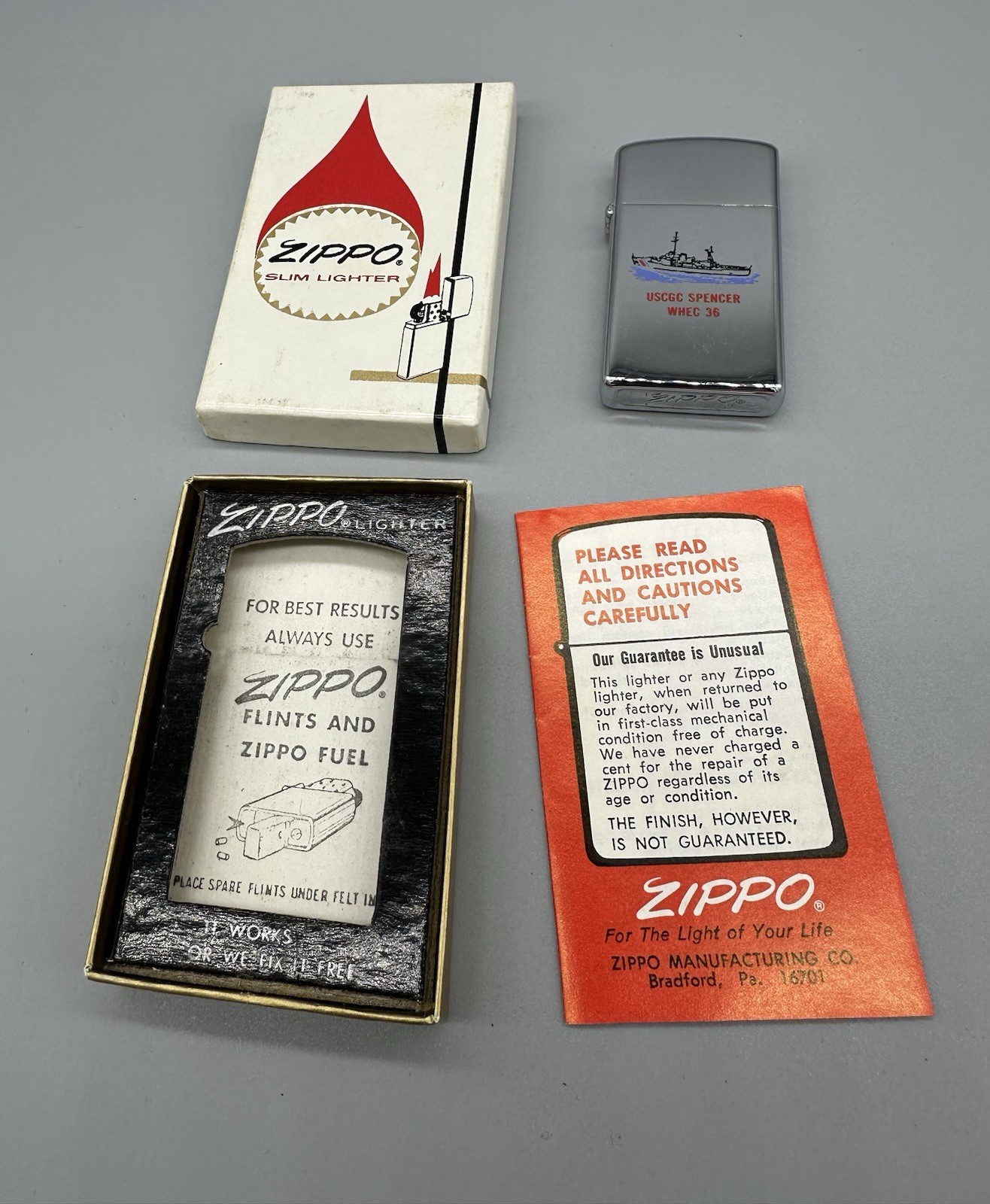 Vintage 1972 1970’s Zippo Lighter Spencer WHEC 36 US Coast Guard U.S.C.G.C. Slim
