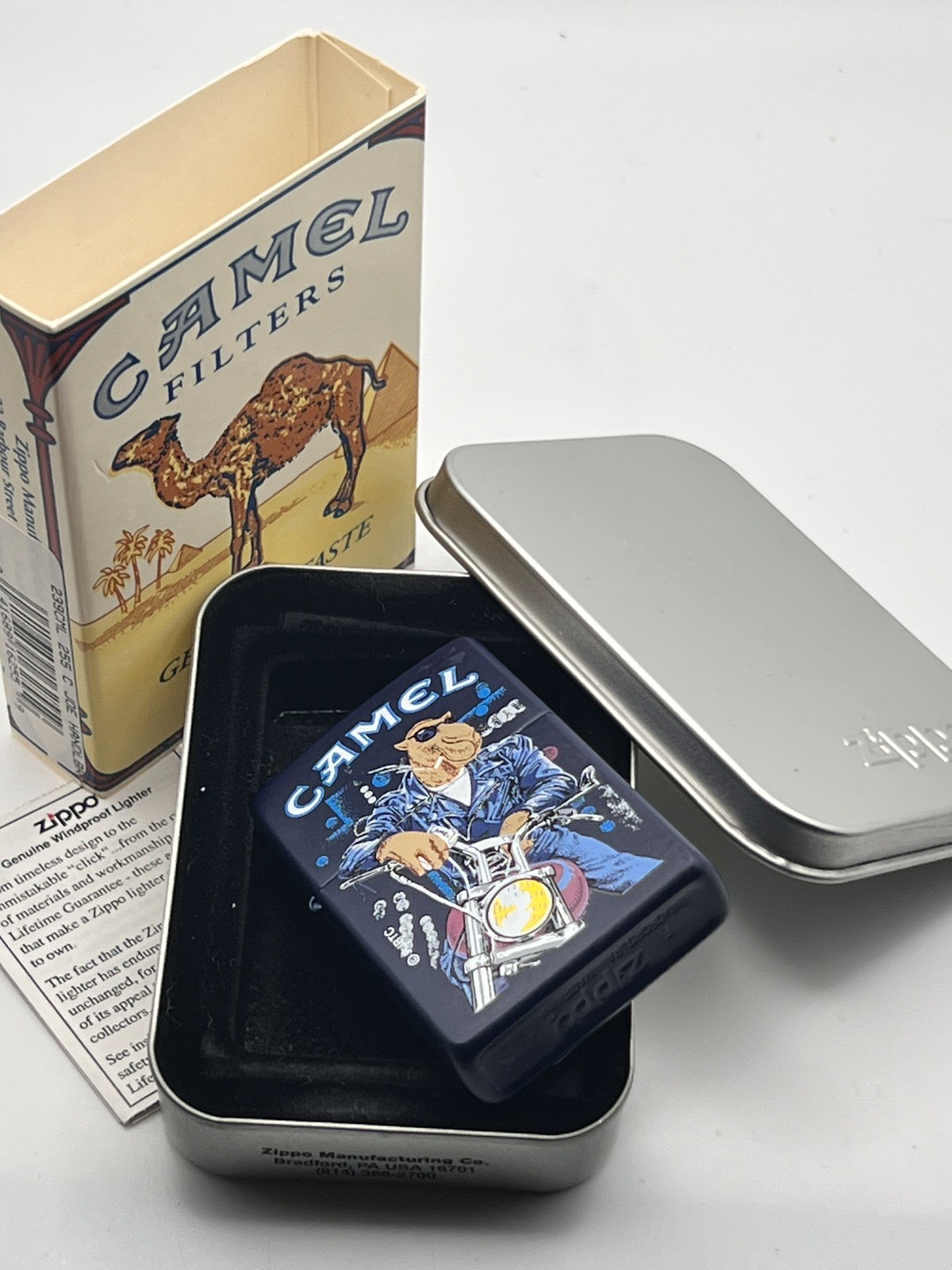 Genuine Brand New 1997 ZIPPO Lighter AWESOMELY COOL CAMEL JOE Navy Blue Case