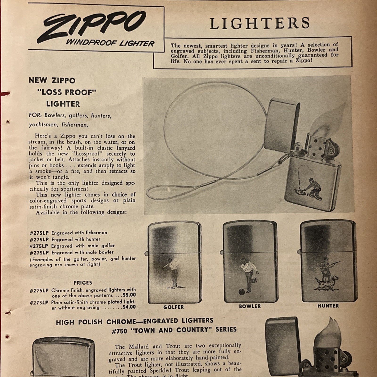 1958 ZIPPO LIGHTERS “Sports” Themed Print Ad Advertisement • Rare Ad