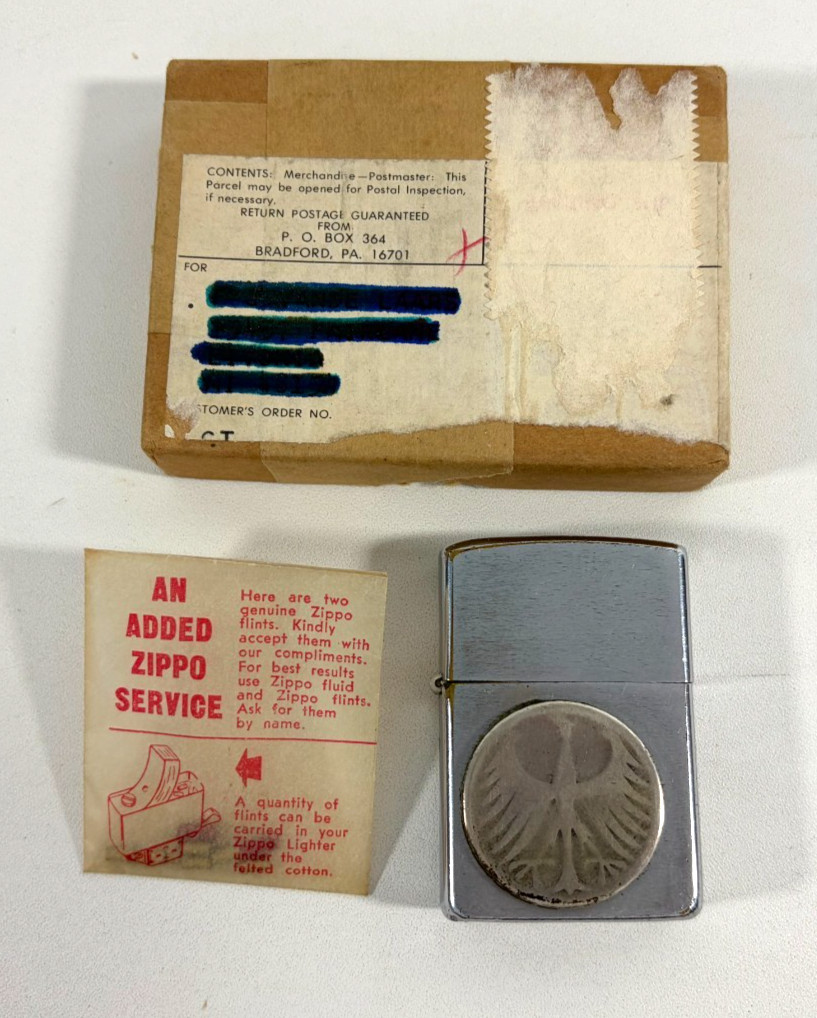 1950s Zippo Lighter w. Silver Deutsche Mark & US ARMY 17th Battalion Vet Coins