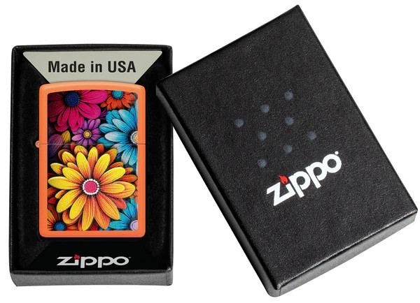 Zippo 46434 Bouquet of Flowers Texture Orange Matte Windproof Pocket Lighter