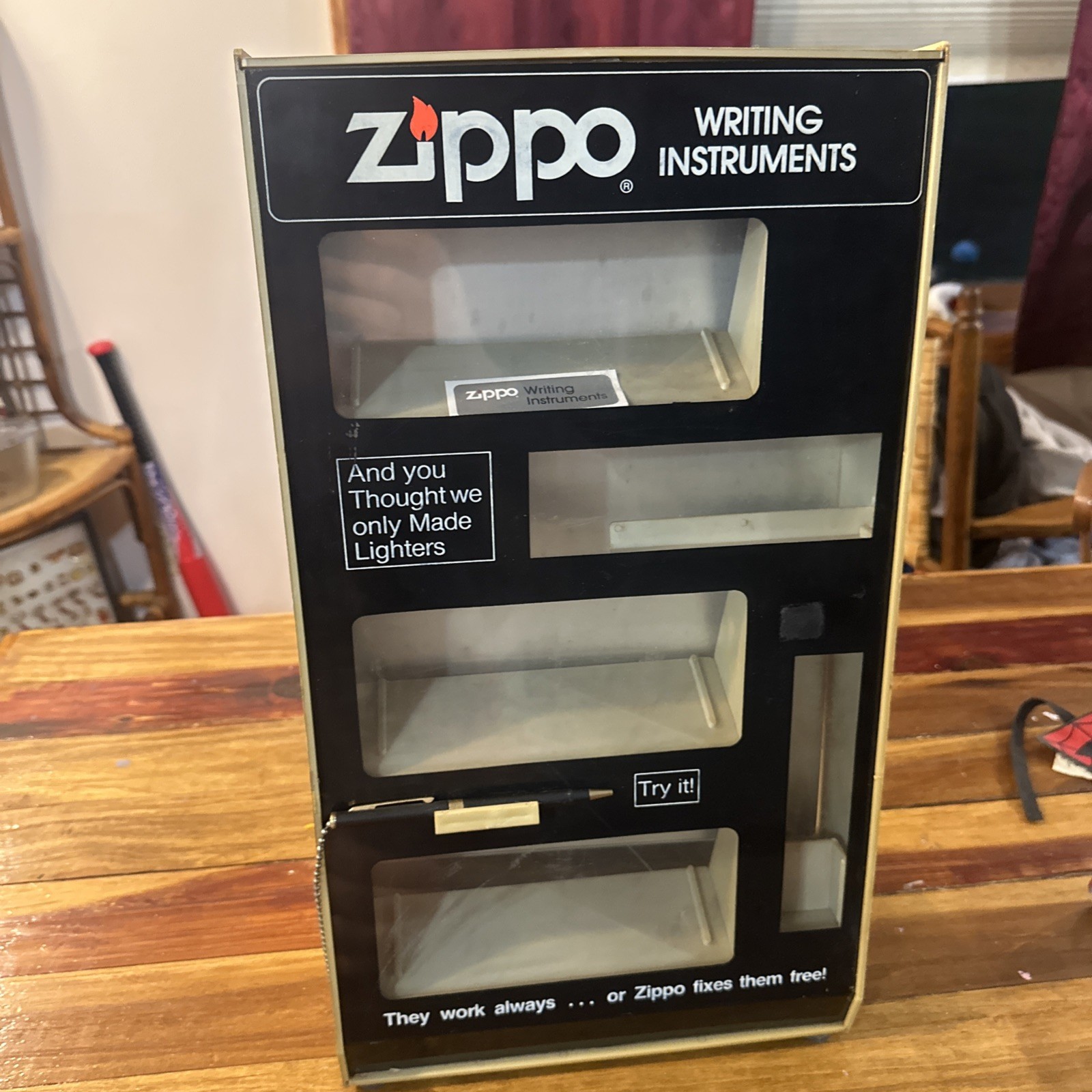 Vintage Zippo Display Case Countertop Writing Instruments Sample Pen Pencil