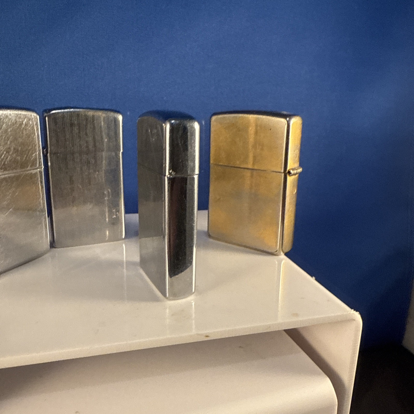 Zippo Lighters (Lot Of 4) Used 2 Slim 2 Regular J 07, A 03, 11 1, 1 1 All Strike