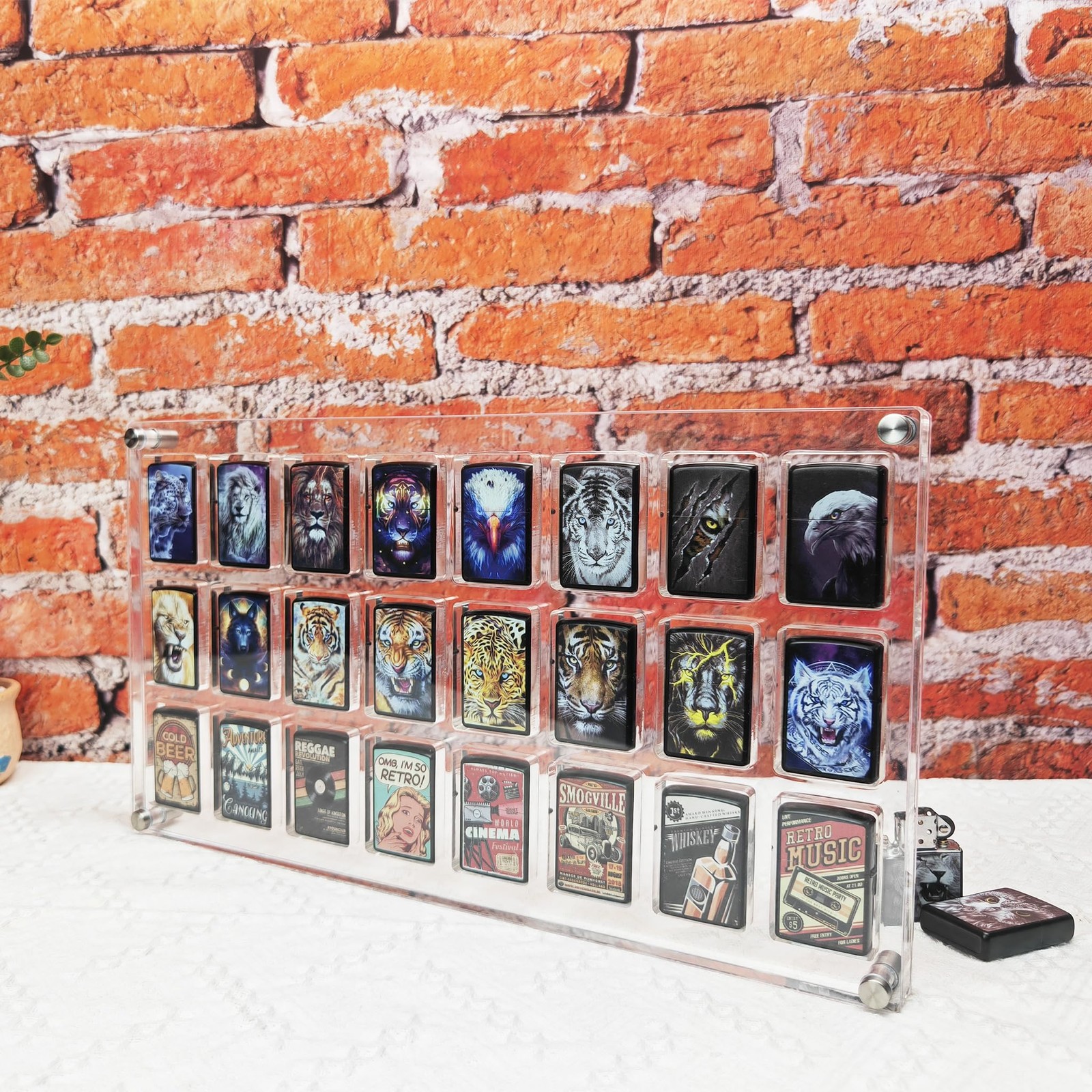 24-Slot Wall-Mounted Acrylic Display Case for Zippo Lighters – Clear Collector