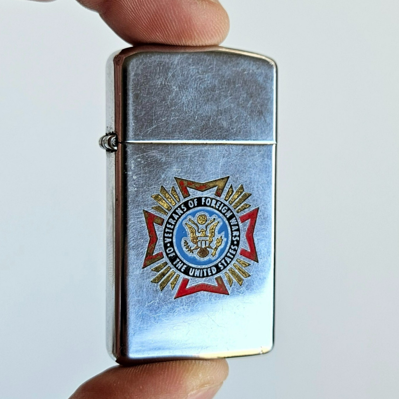Vintage 1979 Zippo Slim Veteran Of Foreign Wars petrol Lighter