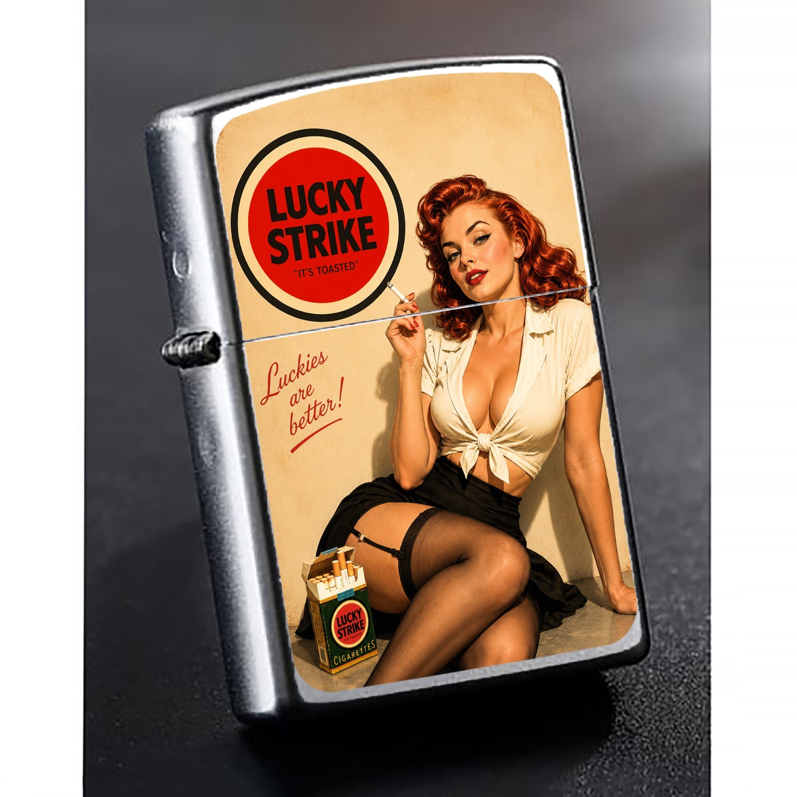 Lucky Strike ZIPPO Lighter Anime Girl classic Vintage style fine art graphic