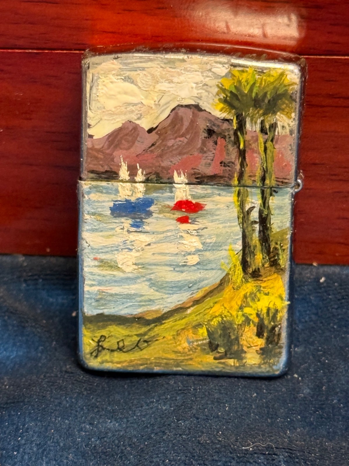 👀 One Of A Kind Folk Art Zippo Lighter Hand Painted Signed By Leo 👀