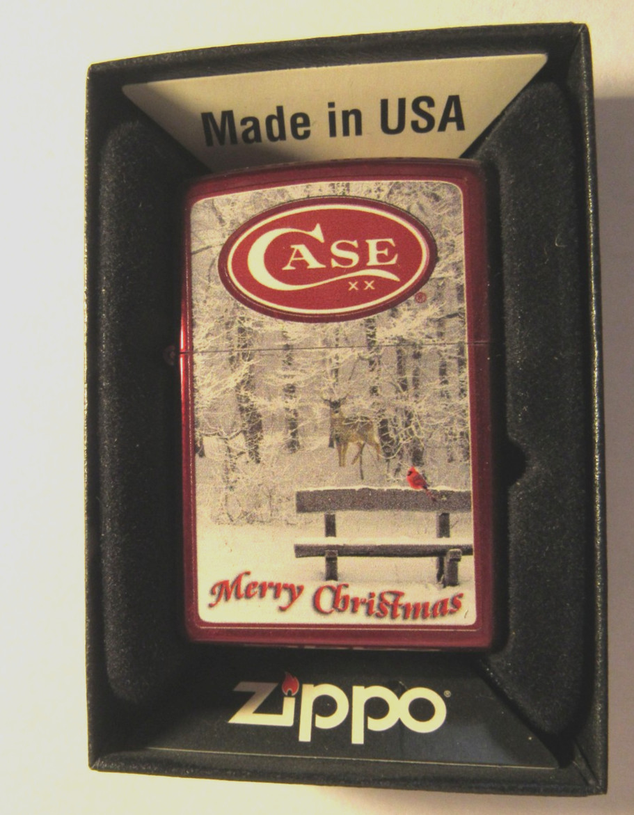 2013 Case Merry Christmas Zippo Lighter NIB Cardinal, deer and snow scene.