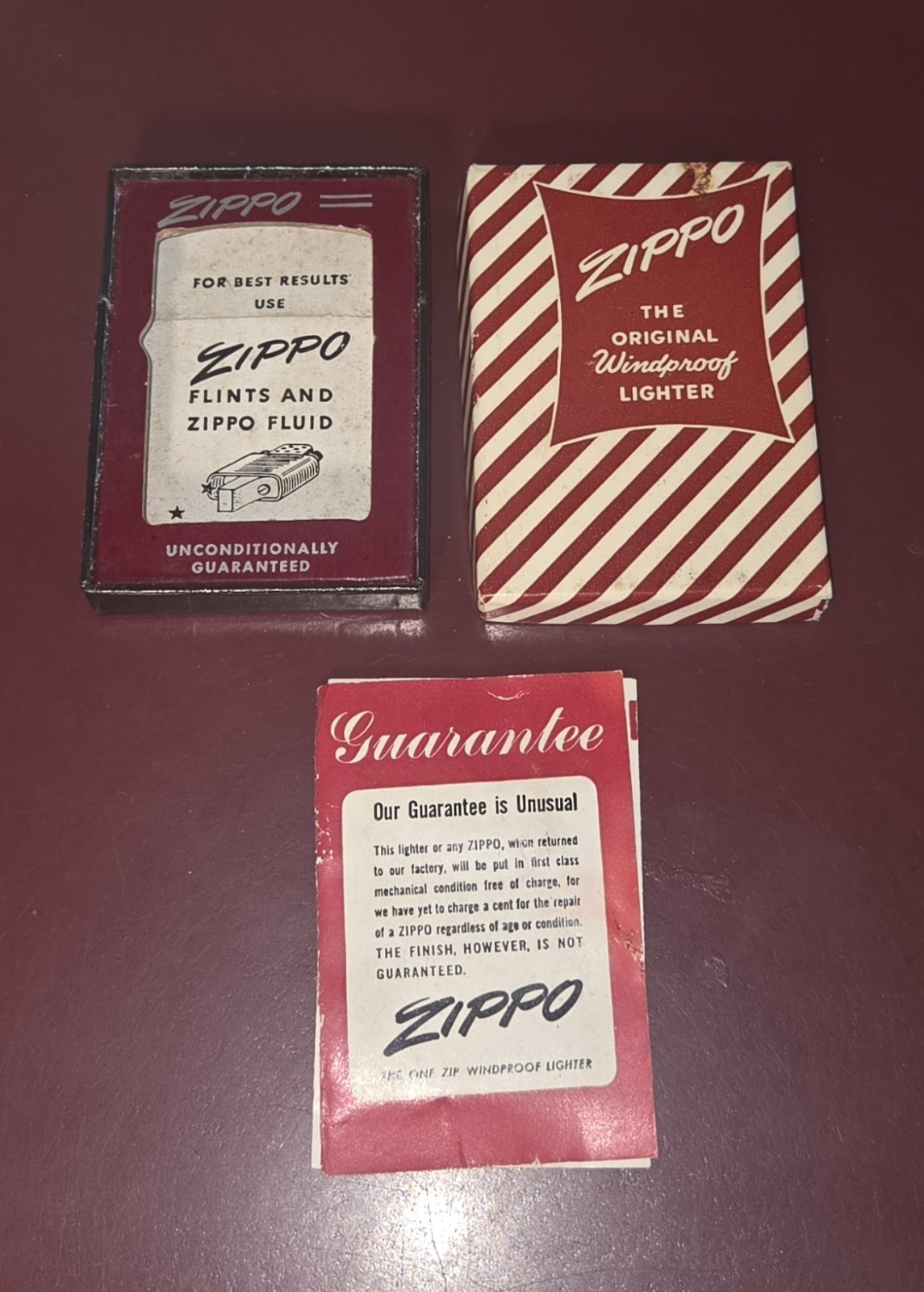 VINTAGE 1950’S ZIPPO WINDPROOF LIGHTER EMPTY CANDY STRIPE BOX ONLY W/INSTRUCTION