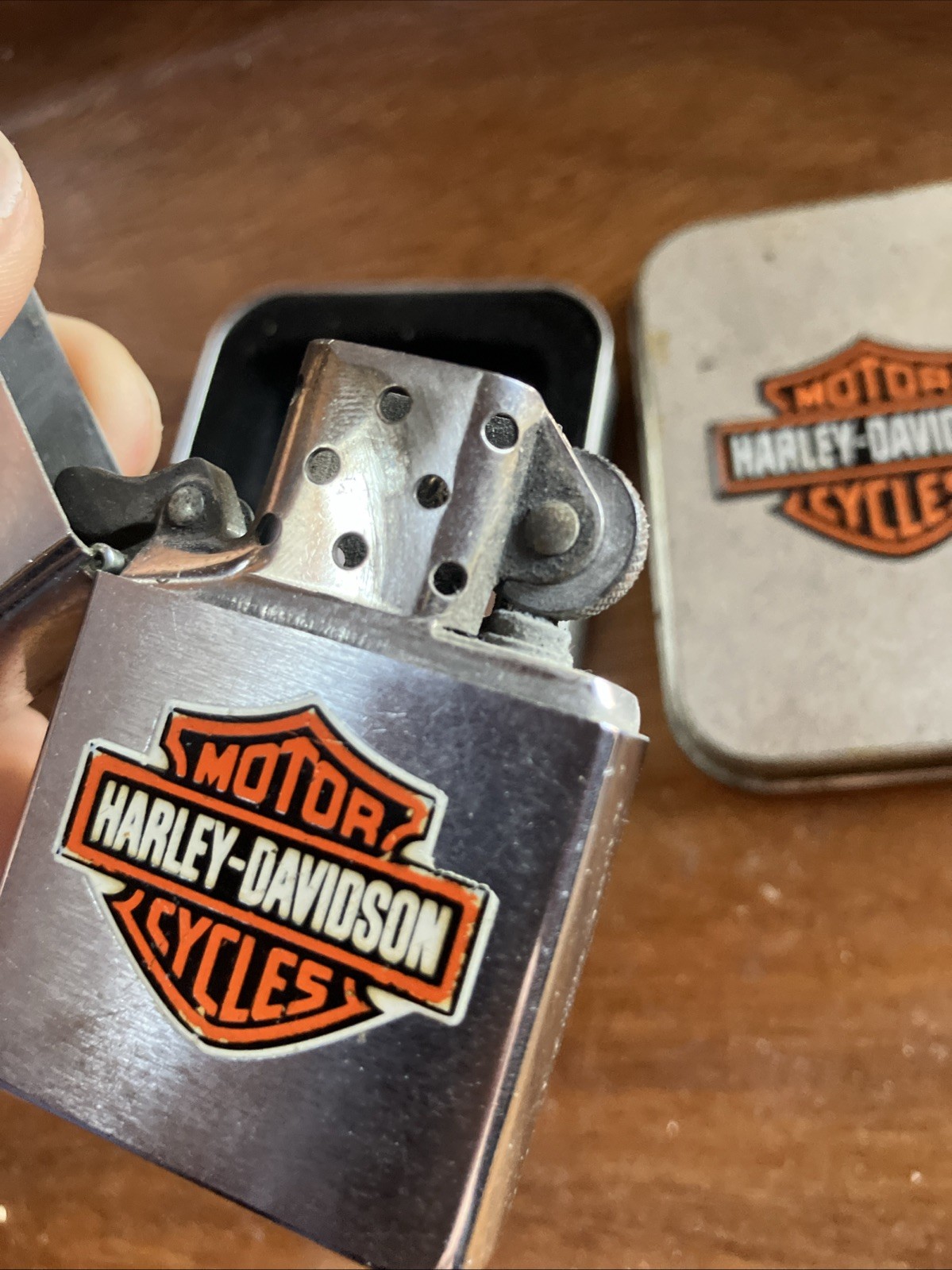 Zippo Harley Davidson Logo Silver Brushed Lighter Used 2006 Works Needs Flint