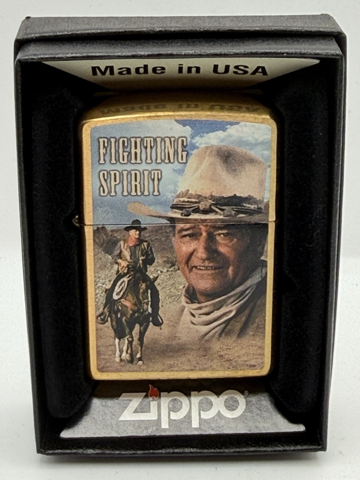 2016 John Wayne The Duke Fighting Spirit Brass Zippo NEW Bradford Exchange B47