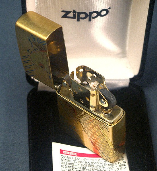 Zippo Gold Lacquered Carp 3-Sided Gold Paint Used Collectible