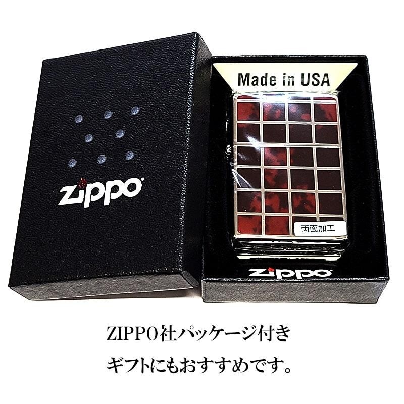 Zippo Check Pattern Silver Red Marble Lacquer Finish Regular Lighter Japan