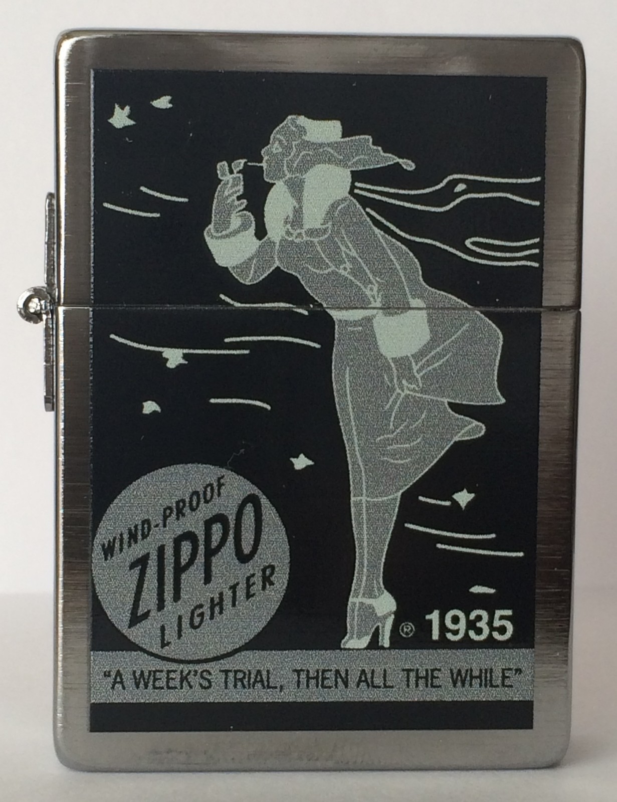 Zippo Windproof Replica 1935 Lighter With Black & Gray Windy, New In Box
