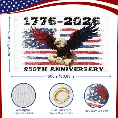 250th Anniversary American Flag 5×3 FT, 1776-2026 Semiquicentennial Banner-