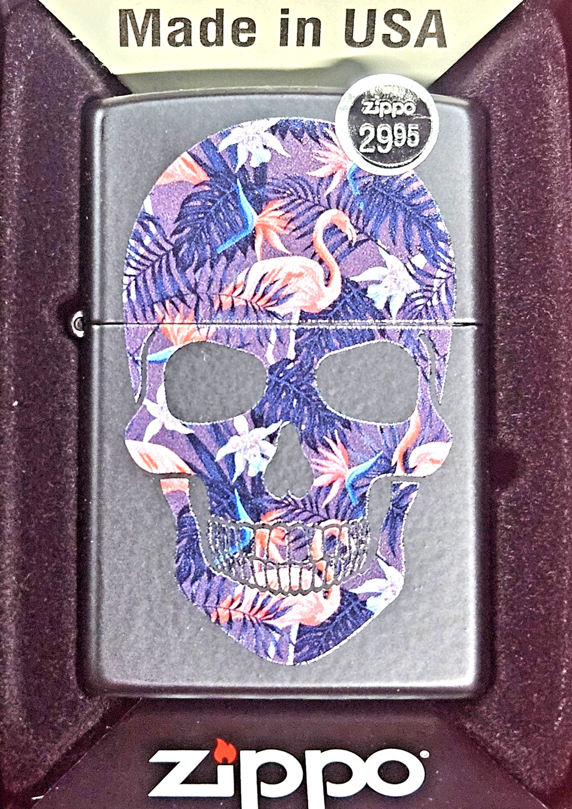 Zippo 49771 Lighter Skull Design Flamingo New Old Stock