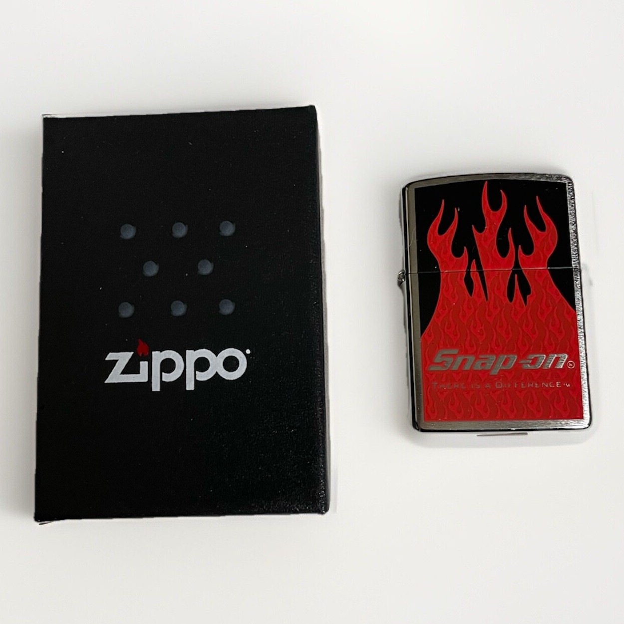Rare Zippo Snap-On Tools Fire Pattern Oil Lighter with Box New Made In USA