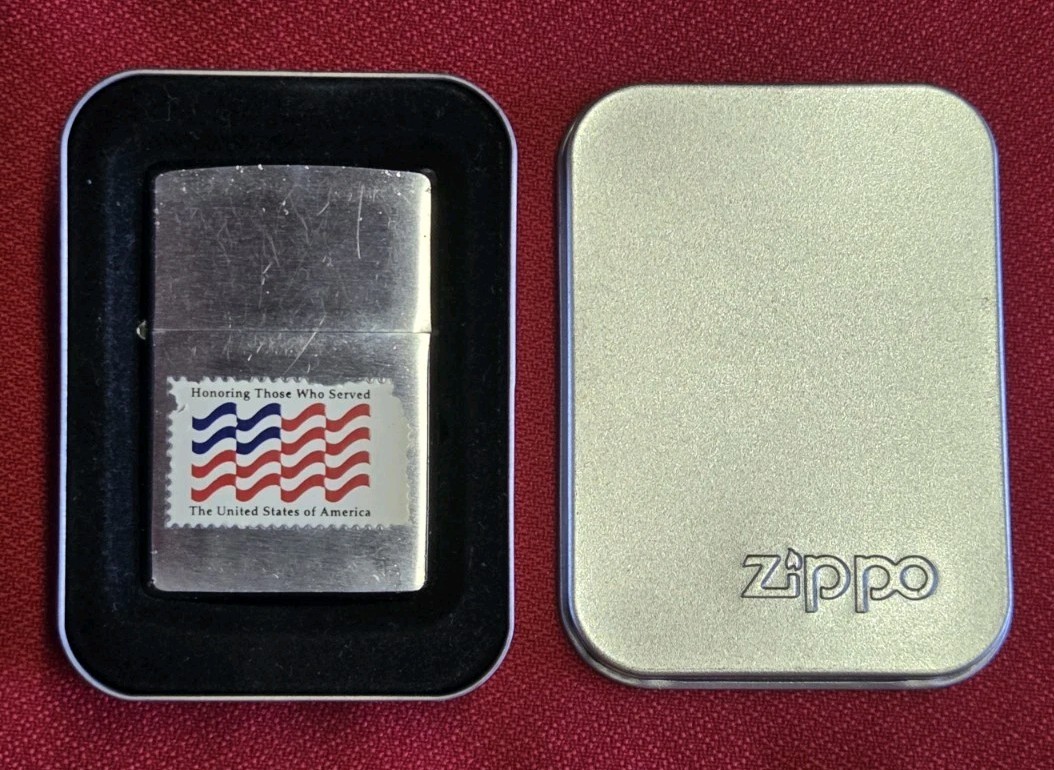Zippo Lighter Honoring Those Who Served, US Flag, 2000, Used w Box, Good Cond.