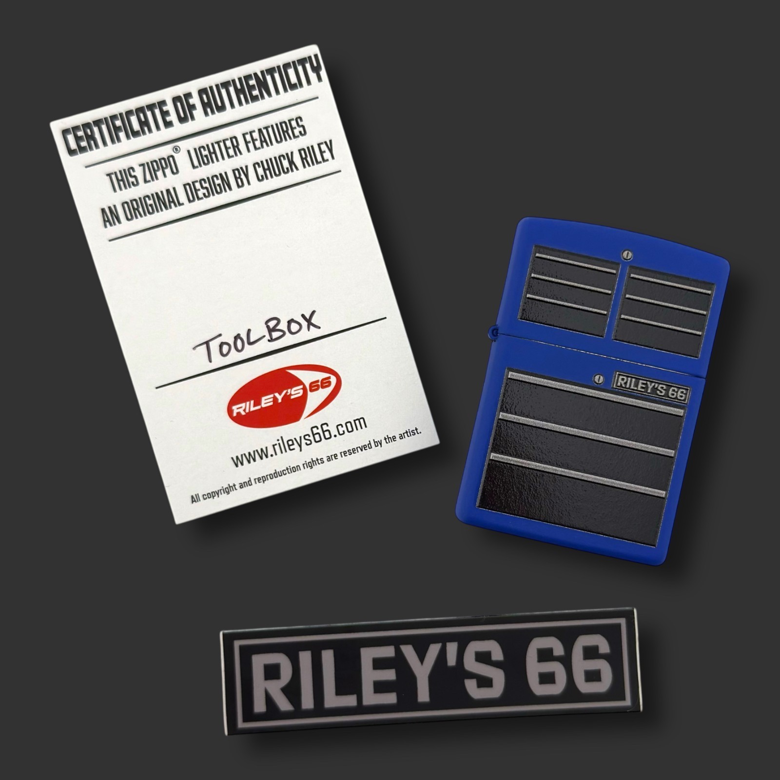 EXCLUSIVE! Riley’s 66 Zippo Lighter – Toolbox – Texture Print – Royal Blue Matte