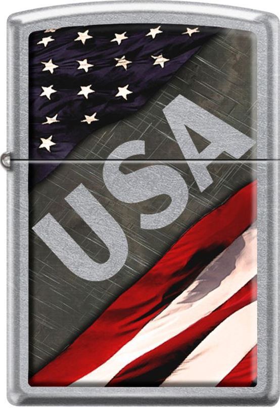 Zippo U.S.A. Metal Flag Set of 2 On Street Chrome Lighter L@@K NEW